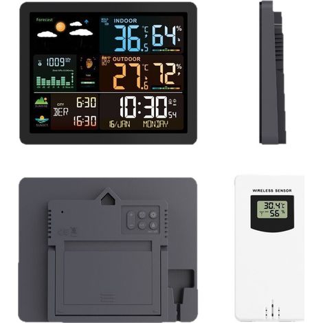 APEX Station météo sans fil - Avec capteur - Thermohygromètre numérique intérieur/extérieur - Écran LCD couleur