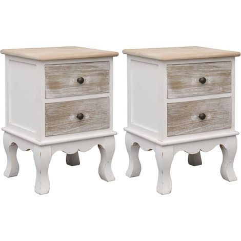 Set di 2 comodini con due cassetti 35 x 30 x 50 cm legno di paulonia bianco e tinto rovere chiaro DEC032753