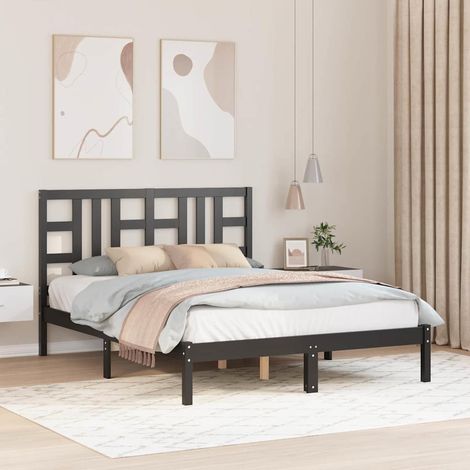 Lit double pour adulte Cadre de lit - Noir Bois massif 140x190 cm BV515982 - BonneVie (1/5)