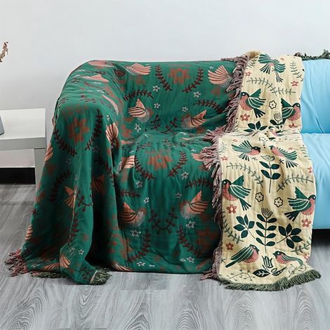 Couverture en coton à pompons 150 x 200 cm Verte (1/5)