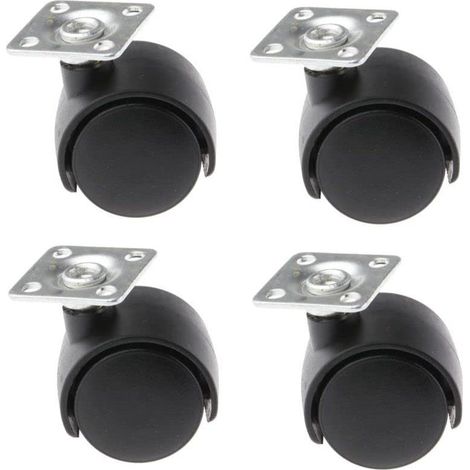 Roulettes pivotantes noires 30mm, lot de 4, sans frein, universelles pour meubles, lits, chariots. (1/2)
