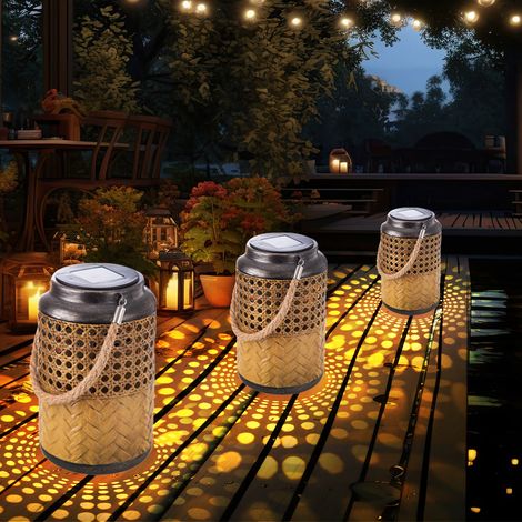 Lampada da giardino lanterna solare da esterno boho lanterna solare decorativa a luce solare per esterno giardino lampada da esterno, sospensione, LED, DxH 12 x 16 cm, set da 3