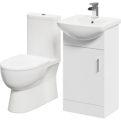 Wholesale Domestic Lima Gloss White 450mm 1 Door Vanity Unit and Closed Back Toilet Suite (1/5)