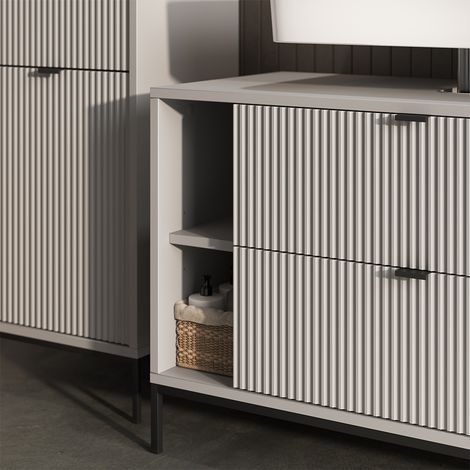 Meuble sous vasque simple Eliza, Gris, 100x63cm avec 2 tiroirs coulissants, Vicco (1/5)