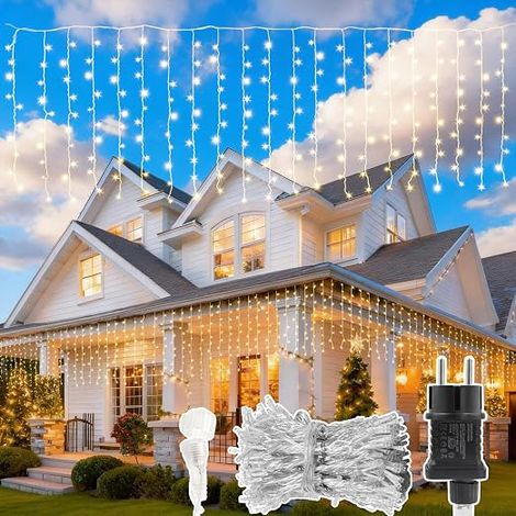 Outdoor Christmas Fairy Lights, 4 x 1 m 200 LED Fairy Lights with 8 Modes and Timer, IP44 Waterproof, for Indoor and Outdoor Curtains, Weddings, Christmas, Parties and Gardens (1/5)