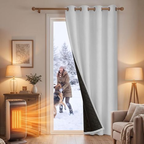 ROSNEK Série 82257 Rideau occultant thermique phonique 405 g/m² 132 x 160 cm à œillets Blanc grisé - 1 panneau