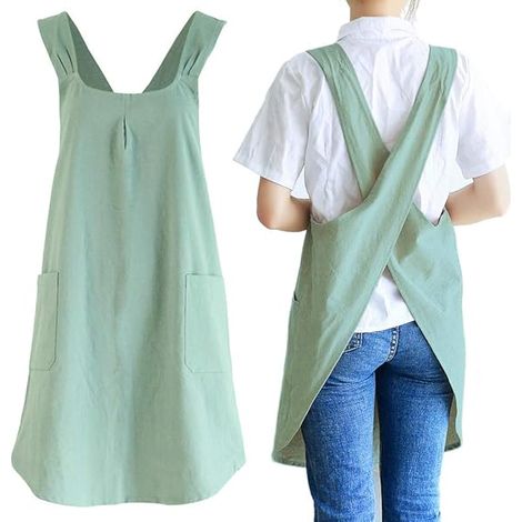 Tablier De Cuisine Croisé Dos - Coton 80 % Lin 20 % - Poches Latérales - Unisexe - Taille Unique - Pour Cuisiner Boulanger Bricoler Jardinage (1/5)