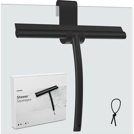 Duschabzieher, Abzieher mit Silikonhalterung, Duschabzieher mit Edelstahlkern für Badezimmer, Glas, Duschkabine, Autofenster – Schwarz (1/5)