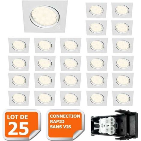 Lot de 25 spot encastrable orientable carré led smd gu10 230v blanc rendu environ 50w halogène (1/5)