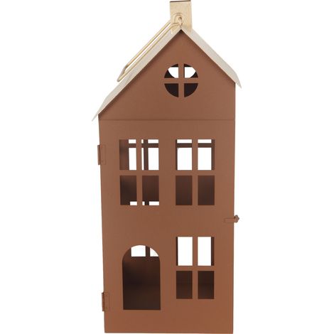 TrendLine Deko Laterne Haus Metall 17,5 x 15,4 x 41 cm braun/gold (1/2)