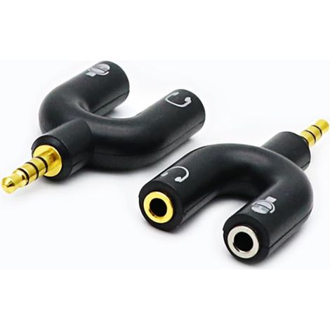 Zwei Kopfhörer-Splitter-Adapter, ein U-förmiger Y-Kopfhörer-Splitter, 3,5-mm-Klinkenstecker (4-polig) auf zwei 3-polige Y-Kopfhörer-Splitter (weiblich). (1/5)