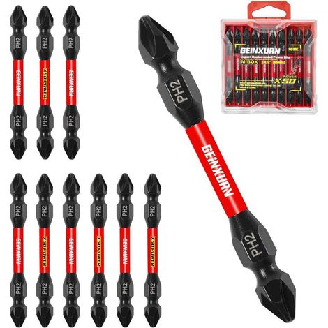 10tlg. PH2 Kreuzschlitz Schlagfeste Doppelbits 65mm S2 Stahl magnetisch mit Box (1/5)