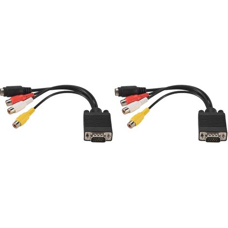 Câble de sortie VGA vers S-Vidéo RCA (2x) pour vidéo PC. (1/5)