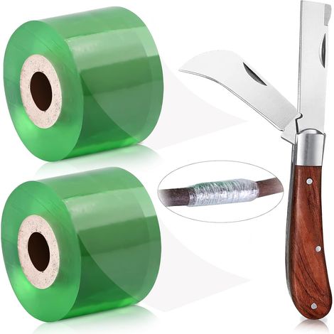 2 Rouleaux Greffage Ruban Transparent Greffant Bande et 1 Ciseaux Auto-adhésif Ruban de Greffage Biodegradable Longueur 100m x 3cm pour Arbres Fruitiers Plante Fleurs Jardin Fleuriste - Vert (1/5)