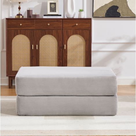 Fauteuil convertible 112x95 cm en velours côtelé gris clair avec poche latérale - CHICFURN (1/5)