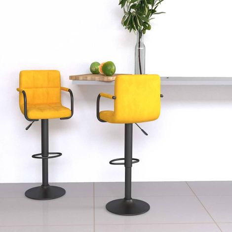 Lot de 2 Chaises de bar Tabourets de bar - Tabouret Haut Jaune moutarde Velours BV649777 - BonneVie (1/5)