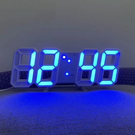Horloge numérique - LED 3D - Décoration murale - Bureau - Acrylique bleu, chiffres lumineux clairs visibles la nuit (1/4)