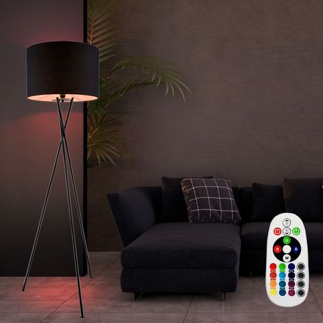 Lampadaire, variateur, télécommande tissu, trépied, plafonnier noir dans un ensemble comprenant des lampes LED RGB (1/5)