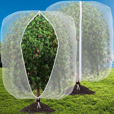 Lot de 2 sacs moustiquaires de 2,4 x 2,4 m avec fermeture éclair et cordon de serrage, filet anti-insectes et anti-oiseaux pour arbres fruitiers, myrtilliers et arbustes. (1/5)