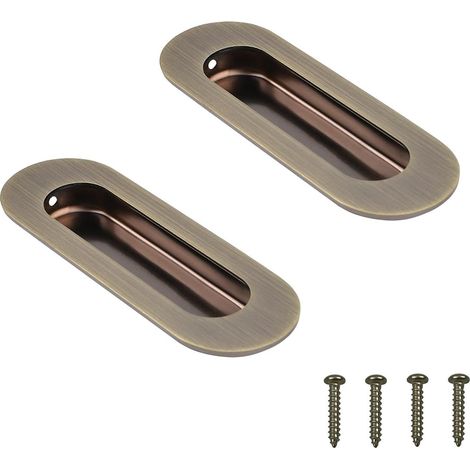 Lot de 2 poignées de meuble, poignées encastrées ovales en acier inoxydable pour porte coulissante, avec vis invisibles, pour tiroir, placard ou armoire (bronze antique) (1/5)