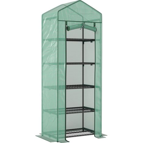 Serra per Piante a 5 Livelli 69x49x193 cm con Porta a Zip in Acciaio e PE Verde (1/5)