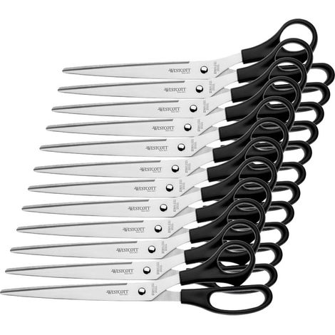 ciseaux de bureau avec lames en acier inoxydable et poignée en plastique noir 26 cm-lot de 12 (1/2)