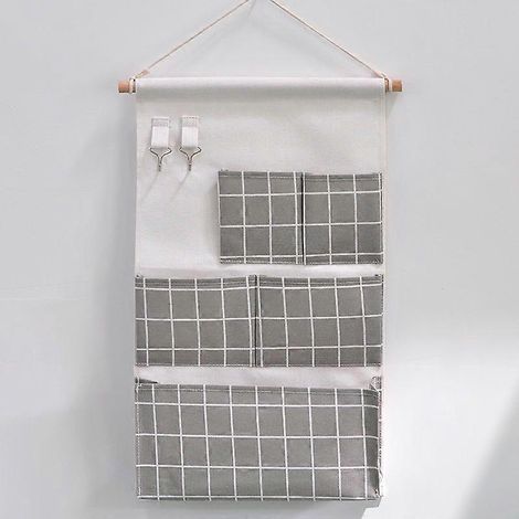 Sac de rangement mural à 5 poches, gris, idéal pour la cuisine, la salle de bain et le bureau. (1/5)