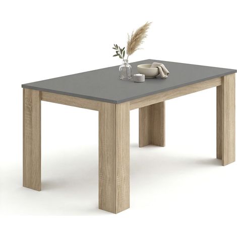 Mesa de comedor fija 140x80 cm Naya Roble Canadian - Gris Grafito 80cm (ancho) x 75cm (alto)