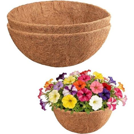 Doublures rondes en fibre de coco 40 cm pour paniers suspendus - intérieur/extérieur - jardin, porche, balcon (1/4)