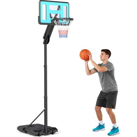 Panier de basket-ball extérieur entièrement réglable, 146-236 cm, avec support, base lestée et panneau incassable, portable sur roulettes pour juniors et adultes.