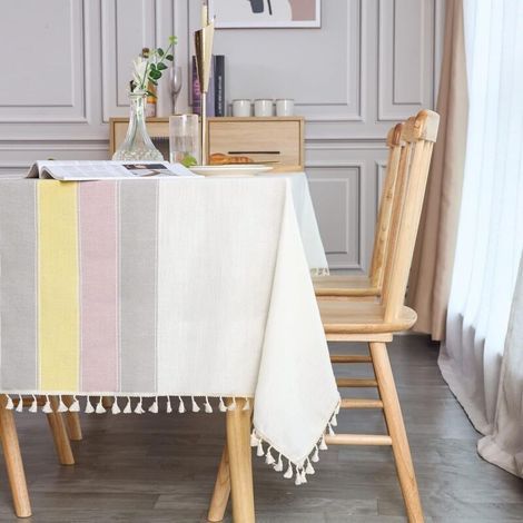 pair Nappe Rectangulaire Anti-Tache 140x200 cm Lin Élégante pour Salle à Manger Cuisine Décoration Maison