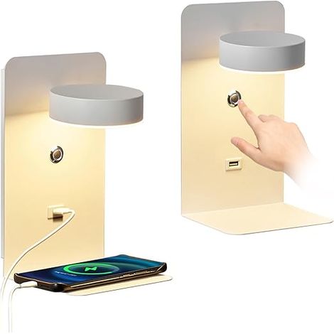 2 Pièces Applique Murale Intérieure LED avec ports Charge USB, Lampe Murale Chambre Contrôle Tactile Dimmable, Lampes Murales 11W Blanc, Lampe de Lecture Murale 350° Réglable Pivotante lumière Murale (1/5)