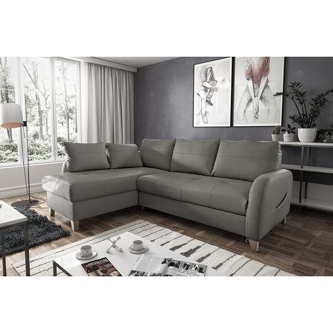 Canapé d'angle convertible en cuir de luxe italien , 5 places CONFORIA, gris foncé, angle gauche (1/4)