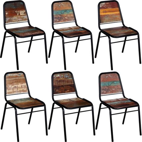 Chaise vintage bois recyclé massif et métal noir Vosa - Lot de 6 (1/5)