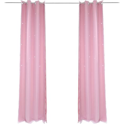 Rideaux Occultants Rose 100x200 cm Forme d'Étoile Creuse avec Double Gaze, Idéal pour Salon et Chambre (1/5)