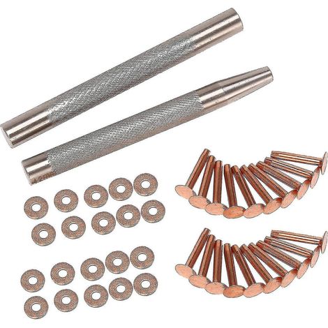 Lot de 20 rivets et fraises en cuivre (14 mm et 19 mm) avec 2 outils de poinçonnage pour rivets, pour ceintures, sacs, colliers - m.1419 Feng (1/5)