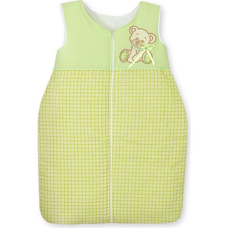 Saco de dormir de algodón para niños de 6 a 12 meses, talla M, TOG 2.5, aislante para todo el año, osito de peluche con lazo verde. (1/4)