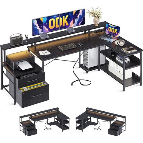 Eckschreibtisch Schwarz 189.3x100cm LED Gaming OffiGo