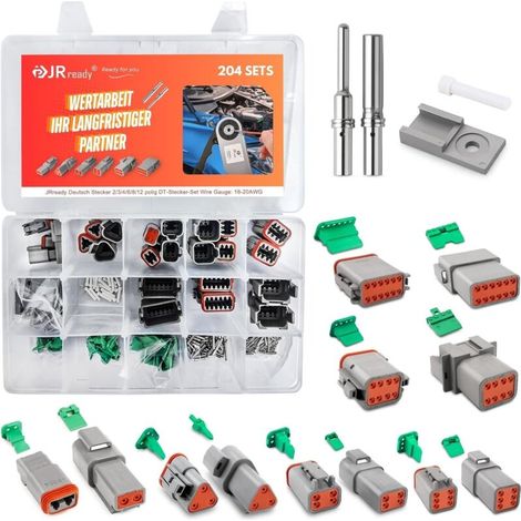 Connecteur Deutsch 2/3/4/6/8/12 broches Gris IP68 Étanche DT Connecteur Set 12 Sets Avec kit Terminal Deutsch Wire Gauge 16-20 AWG pour Voiture, Motos, Camions, Bateaux