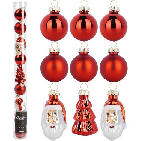 Bruchsicheres rotes Weihnachtskugel-Set, 9-teilig