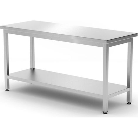 Table de travail centrale avec étagère - vissée, profondeur 600 mm - Ref 817179 - 60x120xH88 cm - Hendi