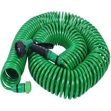 Tuyau d'arrosage extensible en spirale de 15 m, flexible, pour la maison et le jardin, compatible avec plusieurs arroseurs. (1/5)