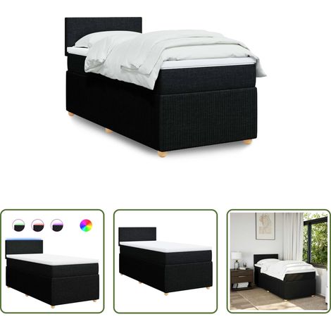 vidaXL Surmatelas - Sommier à lattes de lit et matelas Noir 80x200 cm Tissu (1/5)