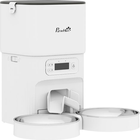 Distributore automatico di cibo per gatti con timer, dosaggio e 2 ciotole in acciaio inox (1/4)