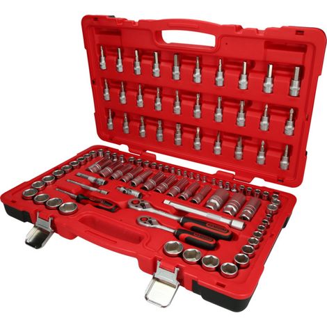 Kstools – Jeu de clés à douille 1/4' + 3/8' – 100 pièces – Système FlankTraction – Finition satinée en chrome vanadium (1/5)