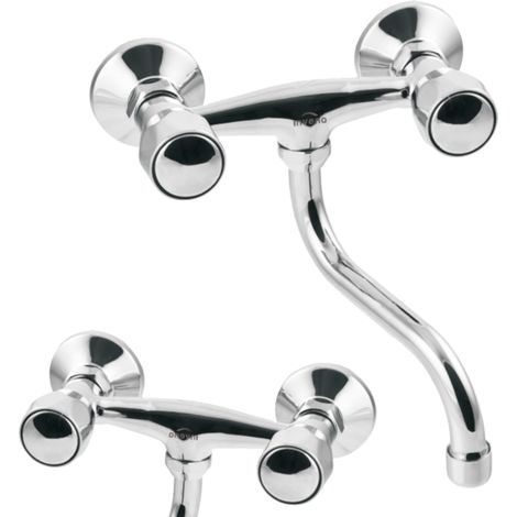 Invena Robinet de lavabo Modena - Chrome - 250 mm - Deux poignées - Bec pivotant