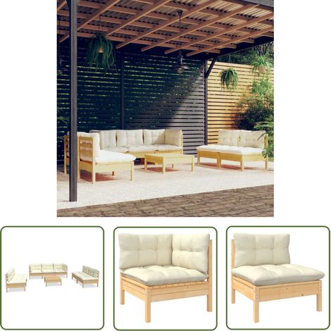 The Living Store 8-tlg. Garten-Lounge-Set mit Creme Kissen Massivholz Kiefer - Gartengeräte - Lounge Set - Gartenmöbel - Outdoor Möbel - Kiefernholz (1/5)