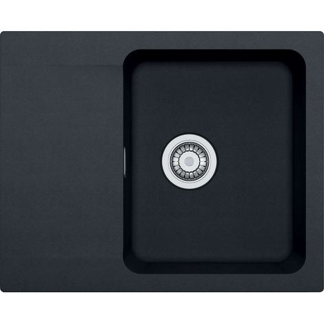 Franke – Évier 1 bac en tectonite noir 62x50 cm – Montage sur plan – Bonde à panier 3 1/2“ avec trop-plein – Siphon compact 6/4“ (1/4)
