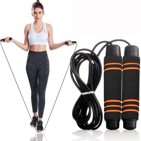 Corde à sauter pour fitness, corde à sauter pour l'exercice, corde réglable sans enchevêtrement, poignée en mousse à mémoire de forme, roulements à billes rapides, Entraînement de fitness, Brûle les g (1/5)