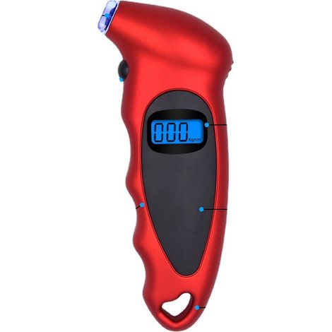 Manomètre numérique de pression des pneus, 150 PSI, 4 réglages précis, avec poignée antidérapante, écran LCD rétroéclairé, outil de vérification pour voiture, camion, vélo, moto (rouge) (1/5)